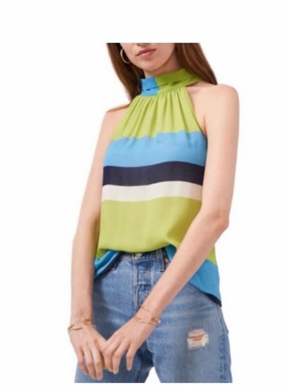 1.State Halter‎ Tie Neck Striped Top In Maui Bold Lime NWT